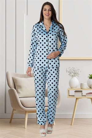 CarpeDiem 1550 Mavi Saten Lohusa Pijama Takımı