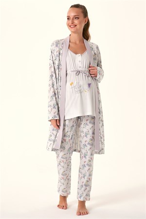 Feyza 4484 Lila Sabahlıklı Lohusa Pijama Takımı